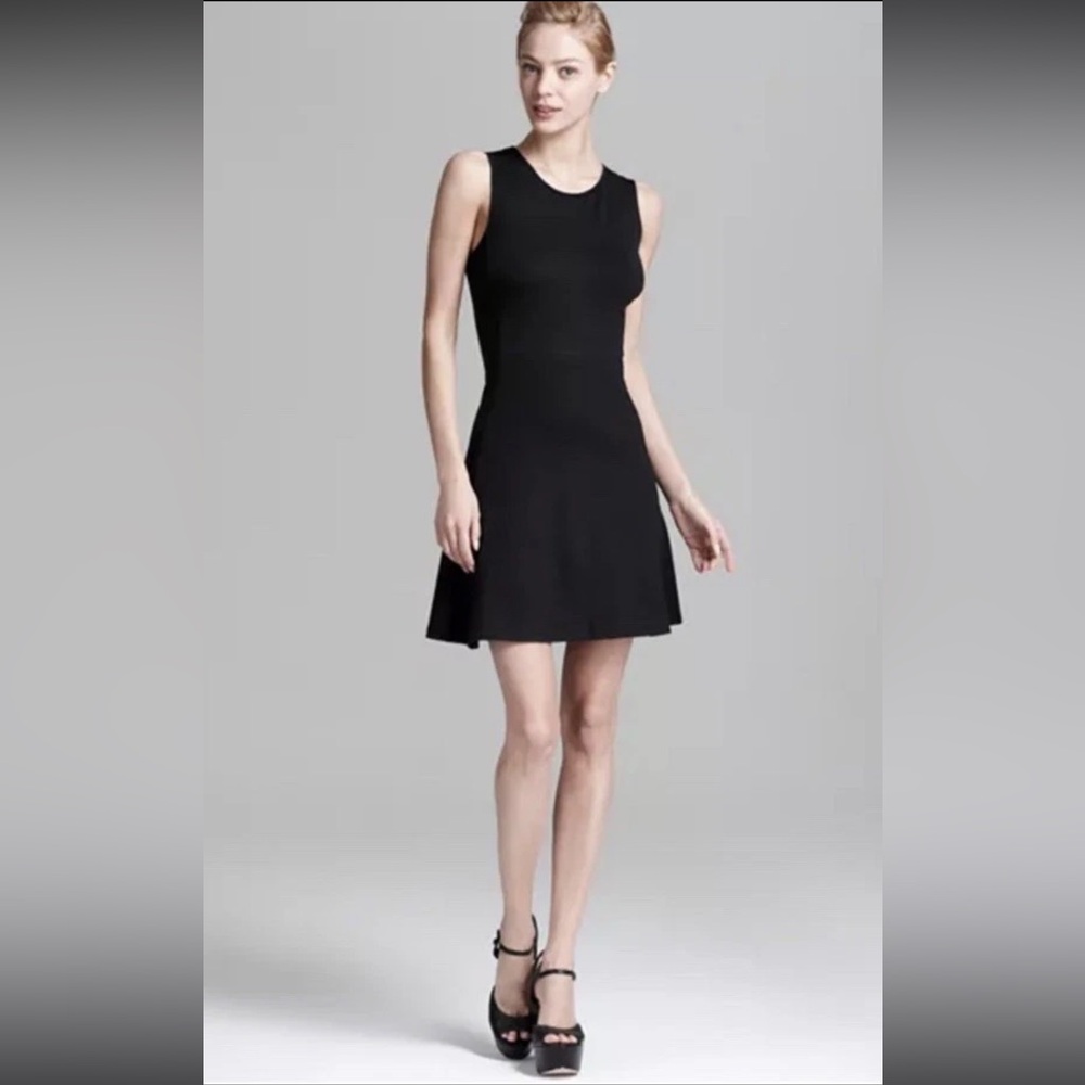 Theory Nikay Fit and Flare Sleeveless Mini Black Dress Sz 0 LBD Minimalist